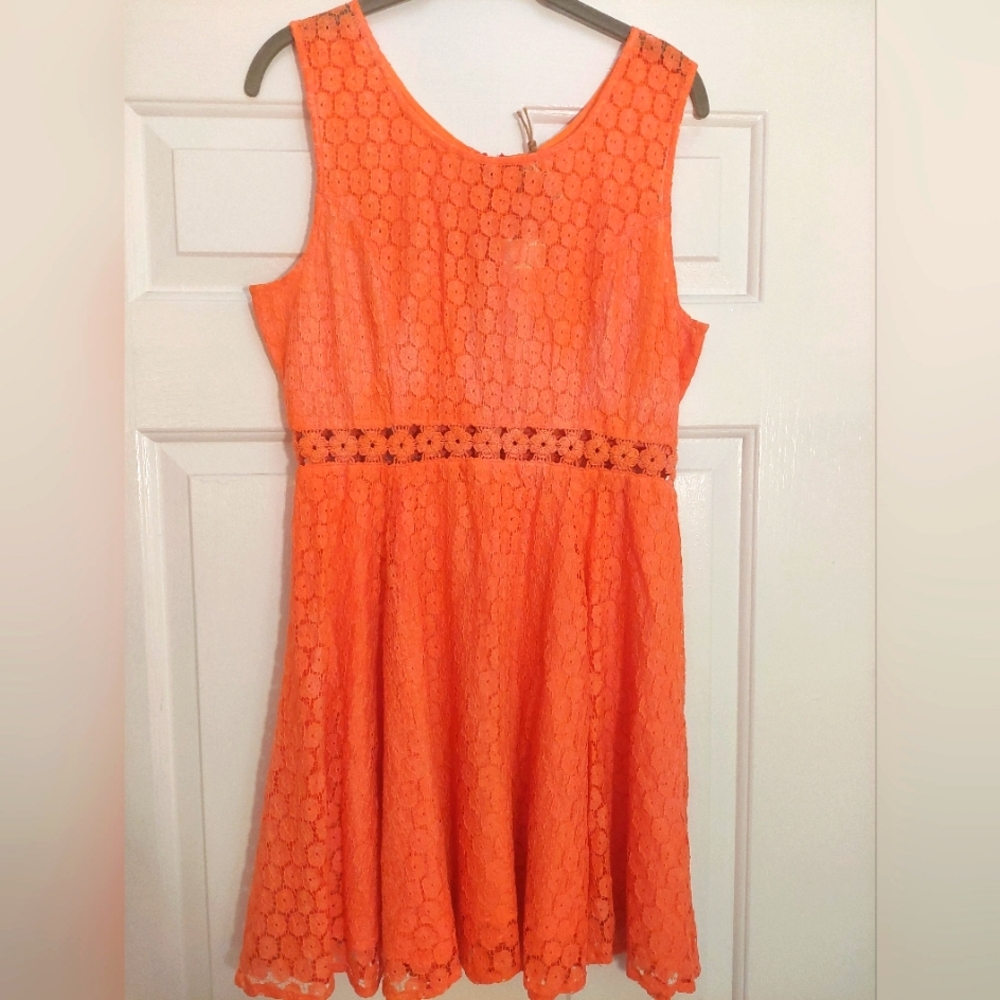 Anthropologie Raga Orange Burnout Lace Large Dress NWT